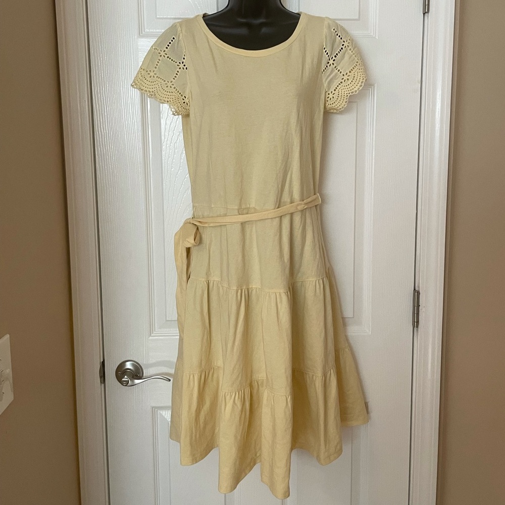 Yellow Dress with Eyelet Sleeves and Cloth Belt
